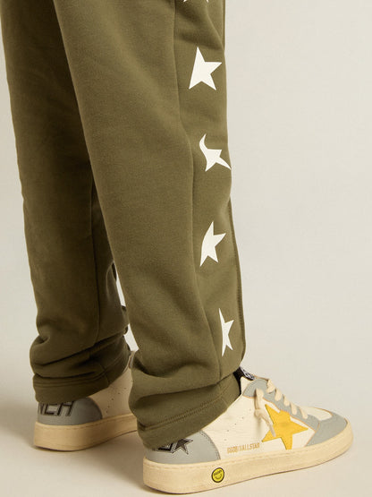 Boys' military-green joggers with white stars - Golden Goose Kids