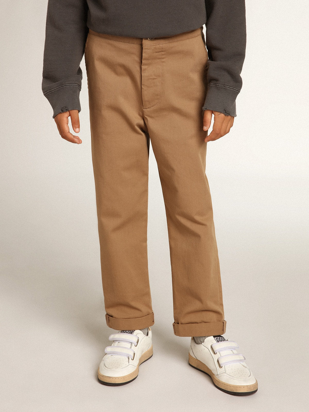 Boys’ chinos in caramel cotton - Golden Goose Kids
