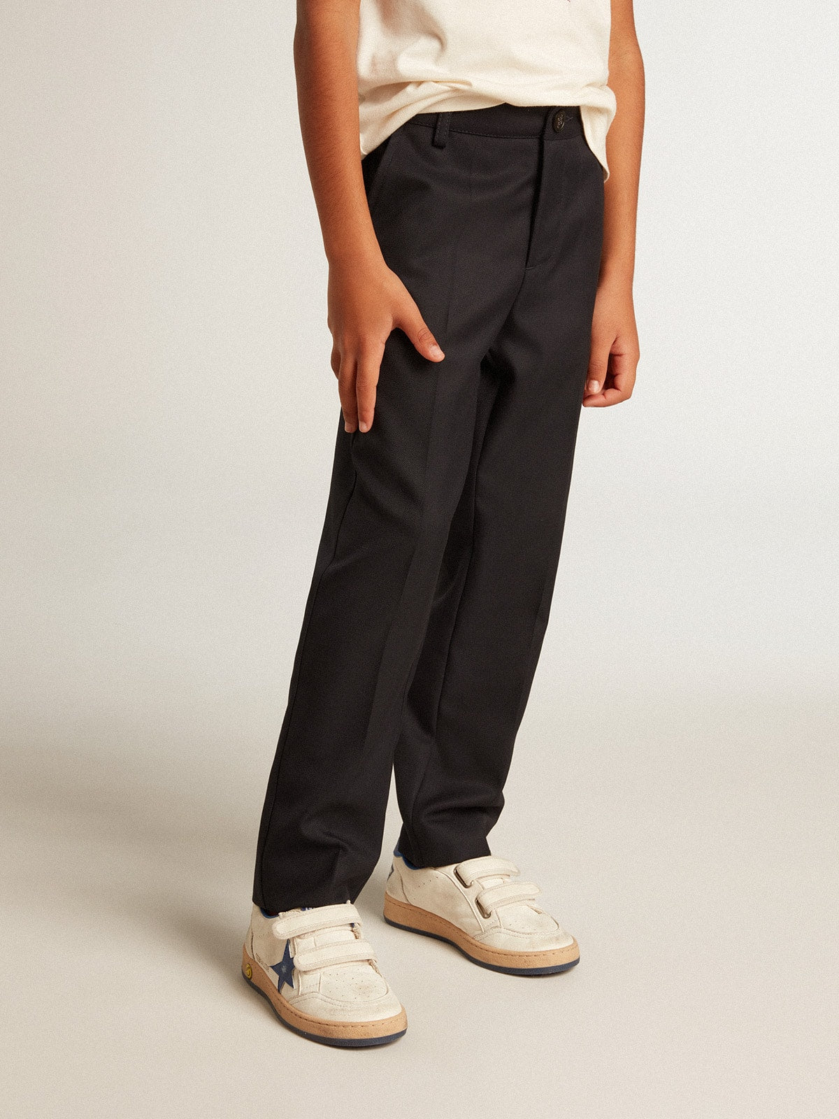 Boys’ pants in dark blue wool - Golden Goose Kids