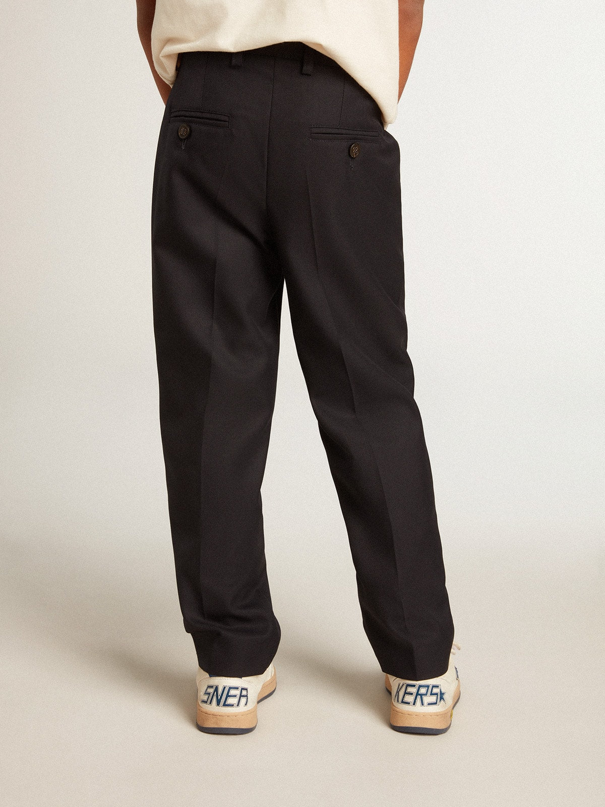 Boys’ pants in dark blue wool - Golden Goose Kids