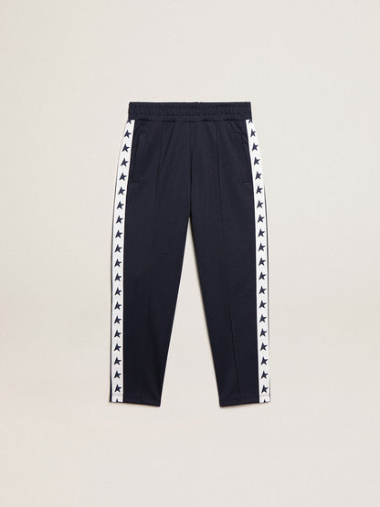 Dark blue joggers with white strip and contrasting stars - Golden Goose Kids