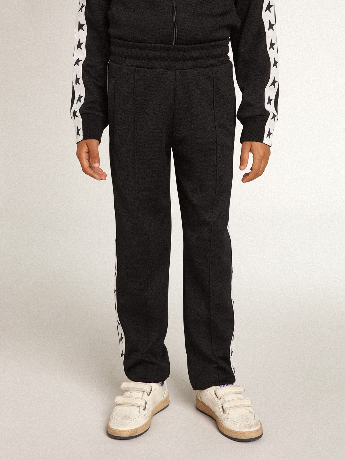Dark blue joggers with white strip and contrasting stars - Golden Goose Kids