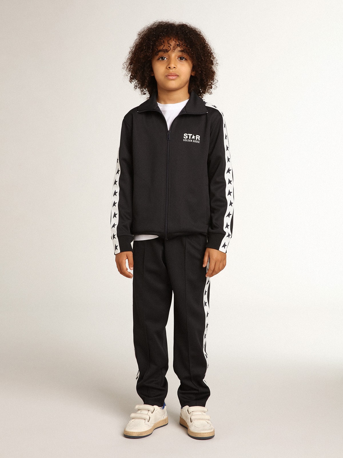 Dark blue joggers with white strip and contrasting stars - Golden Goose Kids