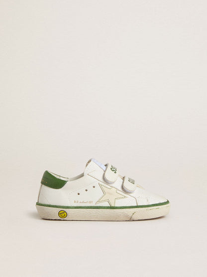 Junior Old School in white leather with green nappa heel tab and green insert - Golden Goose Kids