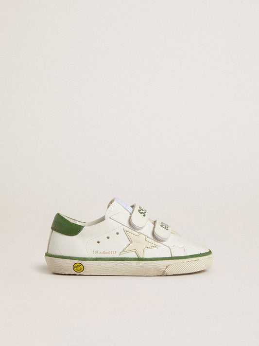 Junior Old School in white leather with green nappa heel tab and green insert - Golden Goose Kids
