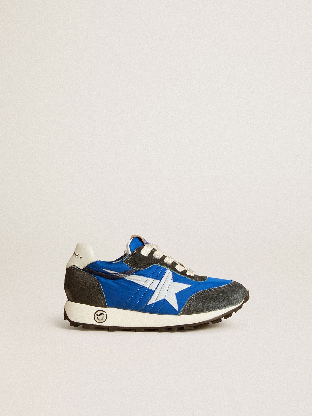 Marathon Junior in blue nylon with printed star and leather heel tab - Golden Goose Kids