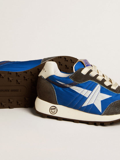 Marathon Junior in blue nylon with printed star and leather heel tab - Golden Goose Kids