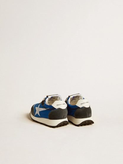 Marathon Junior in blue nylon with printed star and leather heel tab - Golden Goose Kids