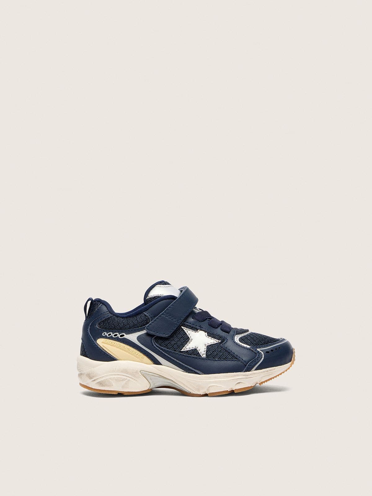 Junior Lightstar in blue leather and mesh with gray leather star - Golden Goose Kids