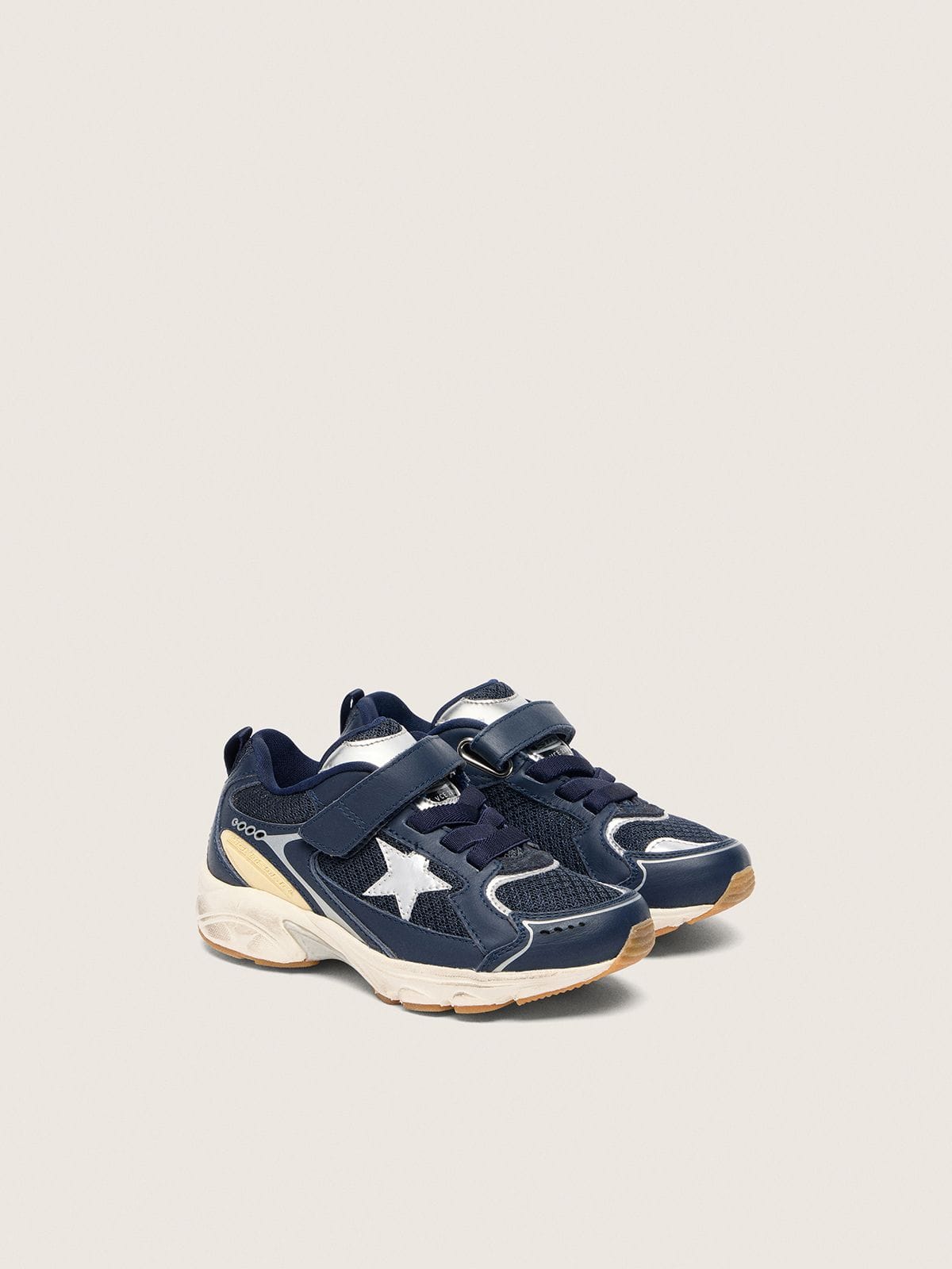 Junior Lightstar in blue leather and mesh with gray leather star - Golden Goose Kids