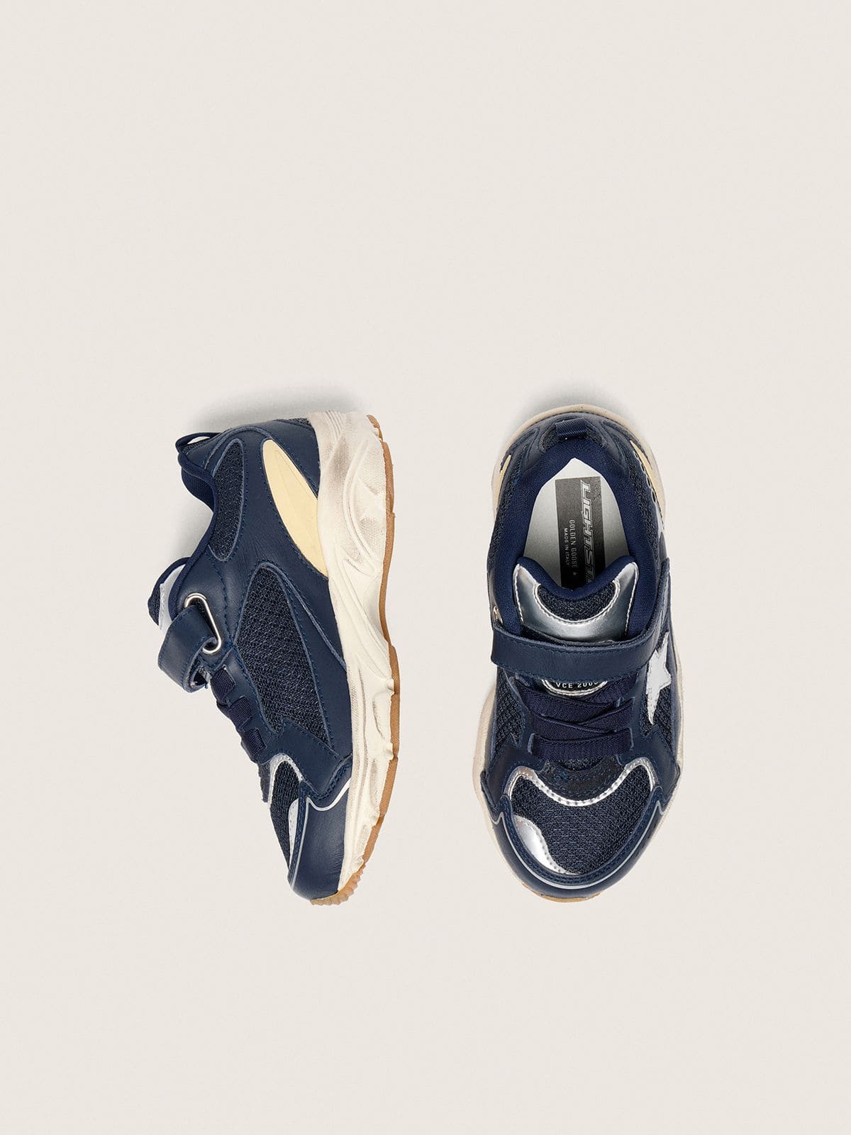 Junior Lightstar in blue leather and mesh with gray leather star - Golden Goose Kids
