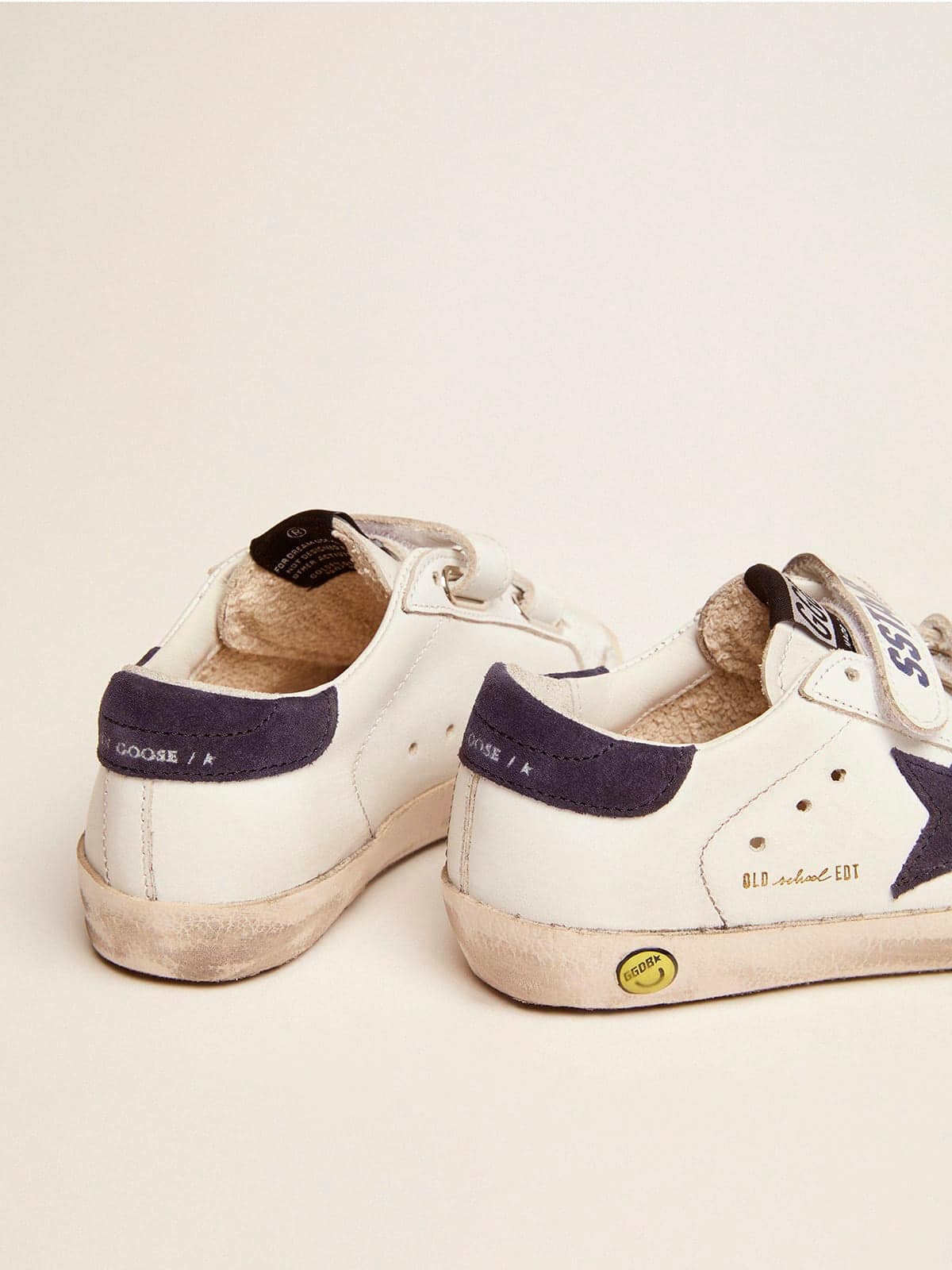 Old School Junior in white leather with blue suede star and heel tab - Golden Goose Kids
