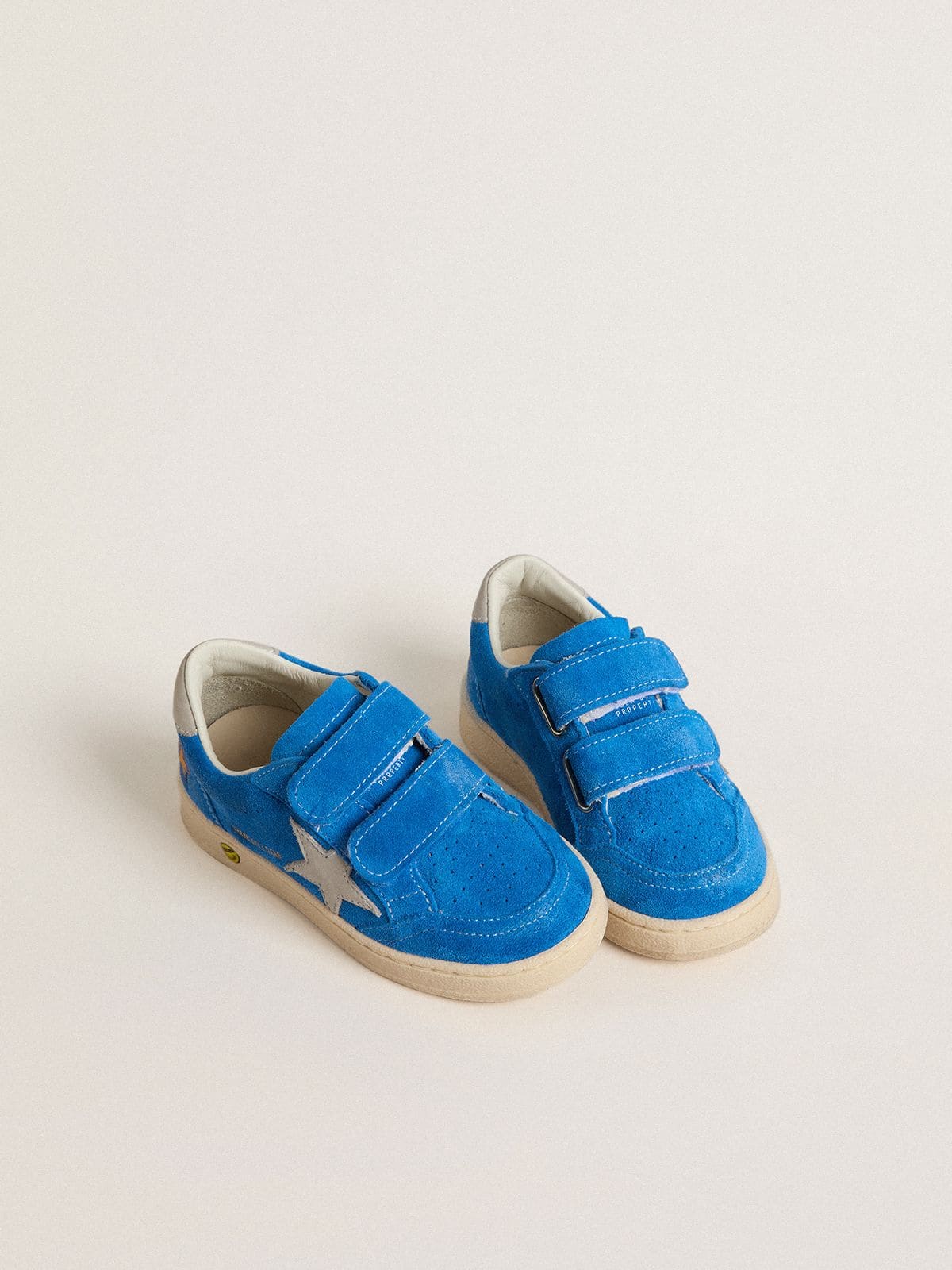 Junior Ball Star in light blue suede with gray nubuck star and heel tab - Golden Goose Kids