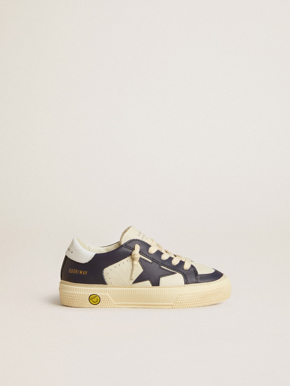 May Junior in white and blue leather with leather star and heel tab - Golden Goose Kids