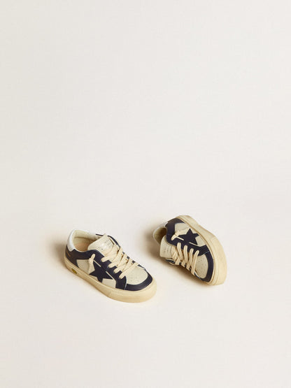 May Junior in white and blue leather with leather star and heel tab - Golden Goose Kids