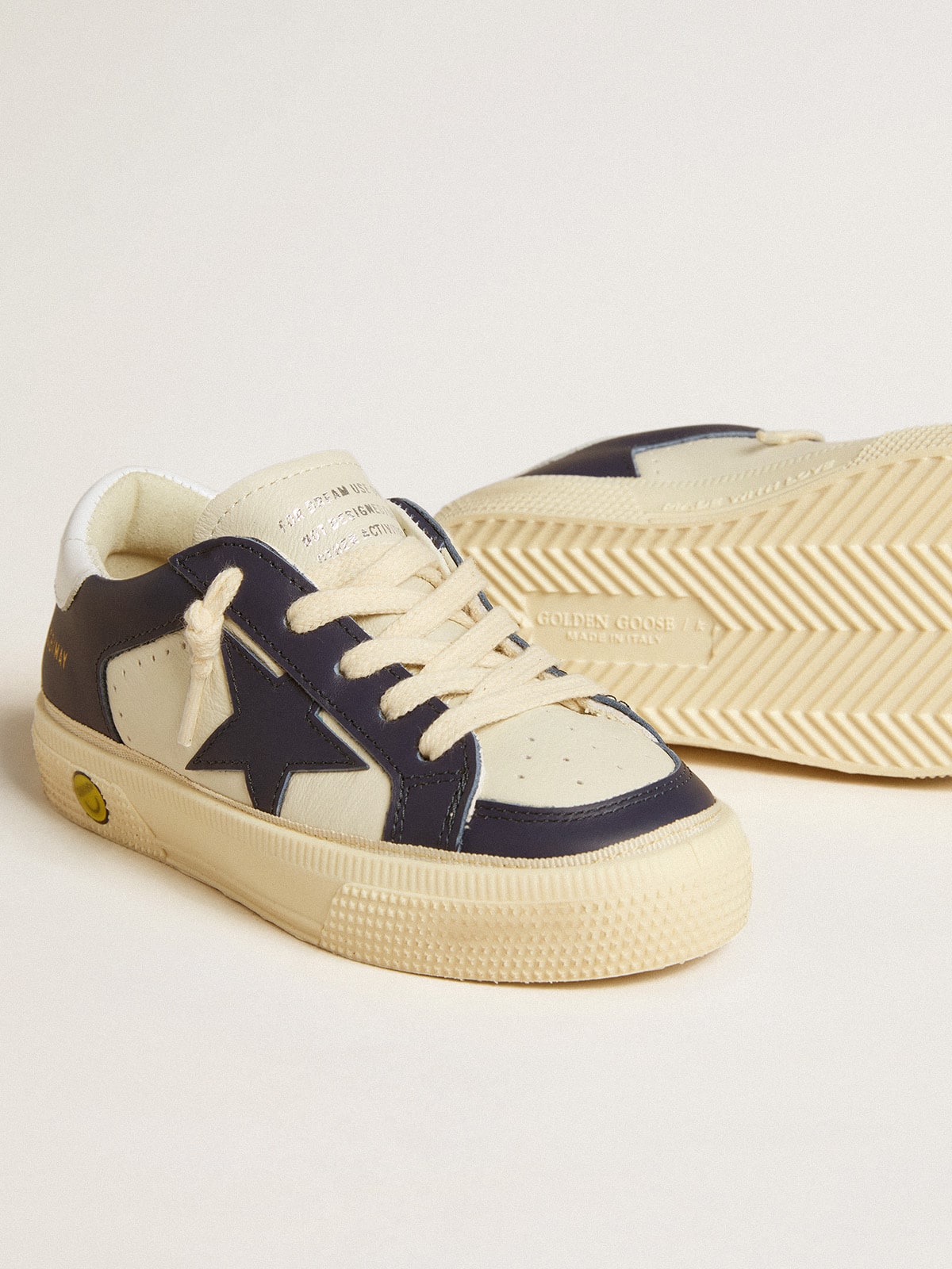 May Junior in white and blue leather with leather star and heel tab - Golden Goose Kids