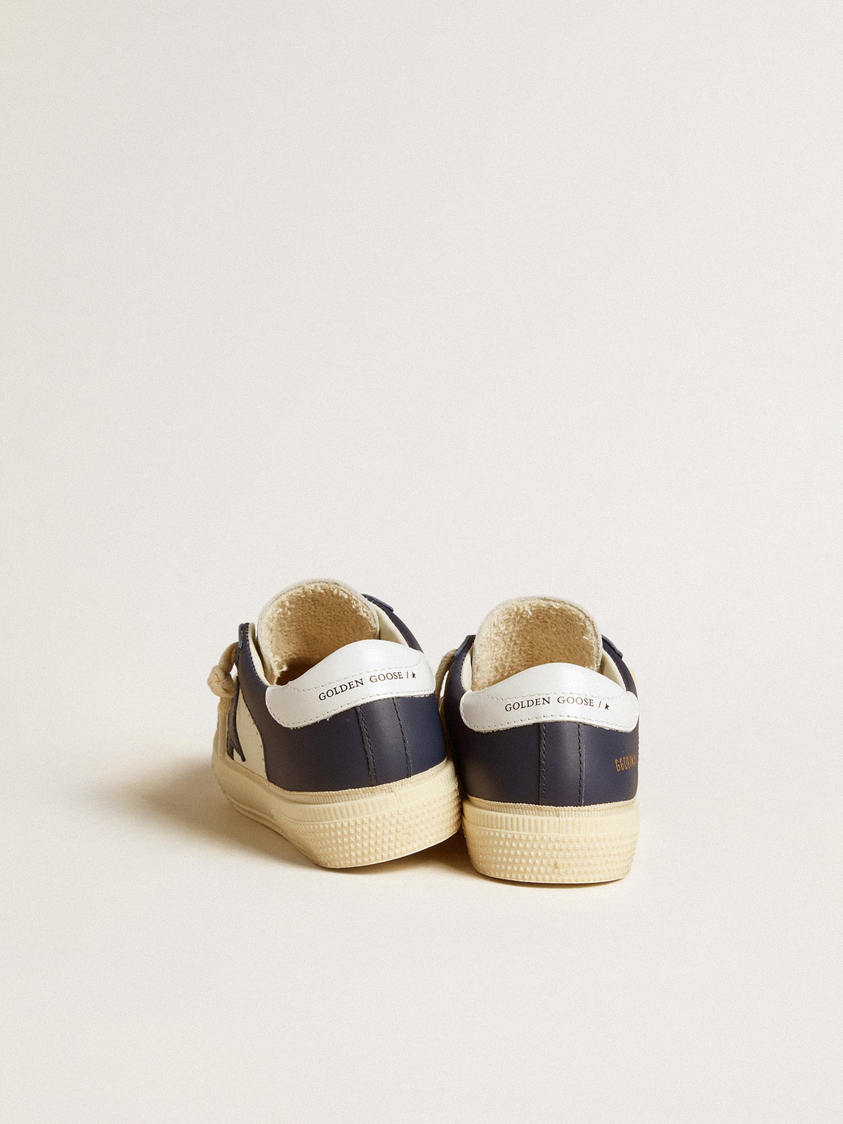 May Junior in white and blue leather with leather star and heel tab - Golden Goose Kids