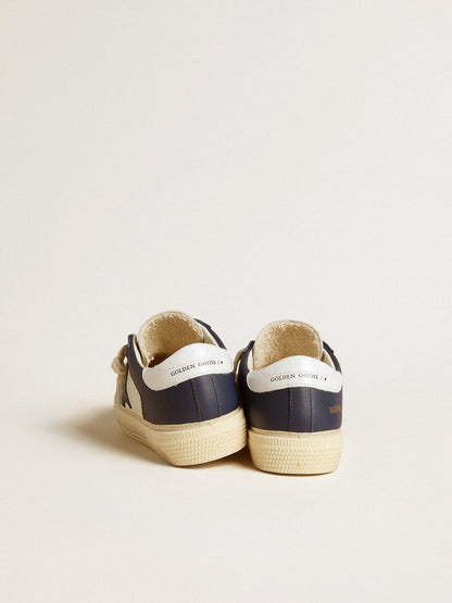 May Junior in white and blue leather with leather star and heel tab - Golden Goose Kids