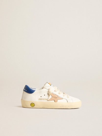 Junior Super-Star in nappa leather with a beige star and blue heel tab - Golden Goose Kids