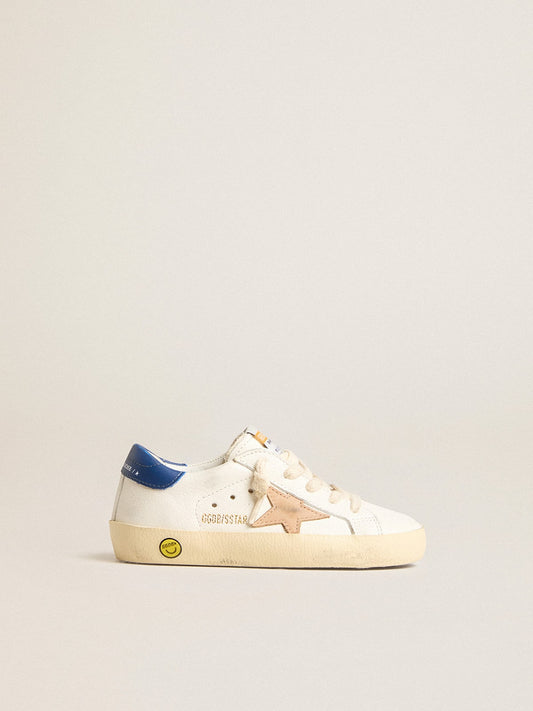 Junior Super-Star in nappa leather with a beige star and blue heel tab - Golden Goose Kids