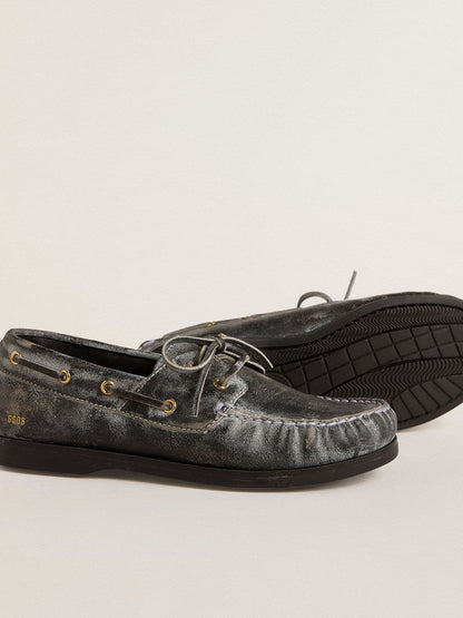 Junior Cruise loafer in black distressed leather - Golden Goose Kids