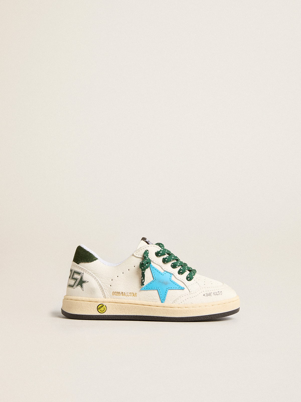 Junior Ball Star with turquoise star and green suede heel tab - Golden Goose Kids