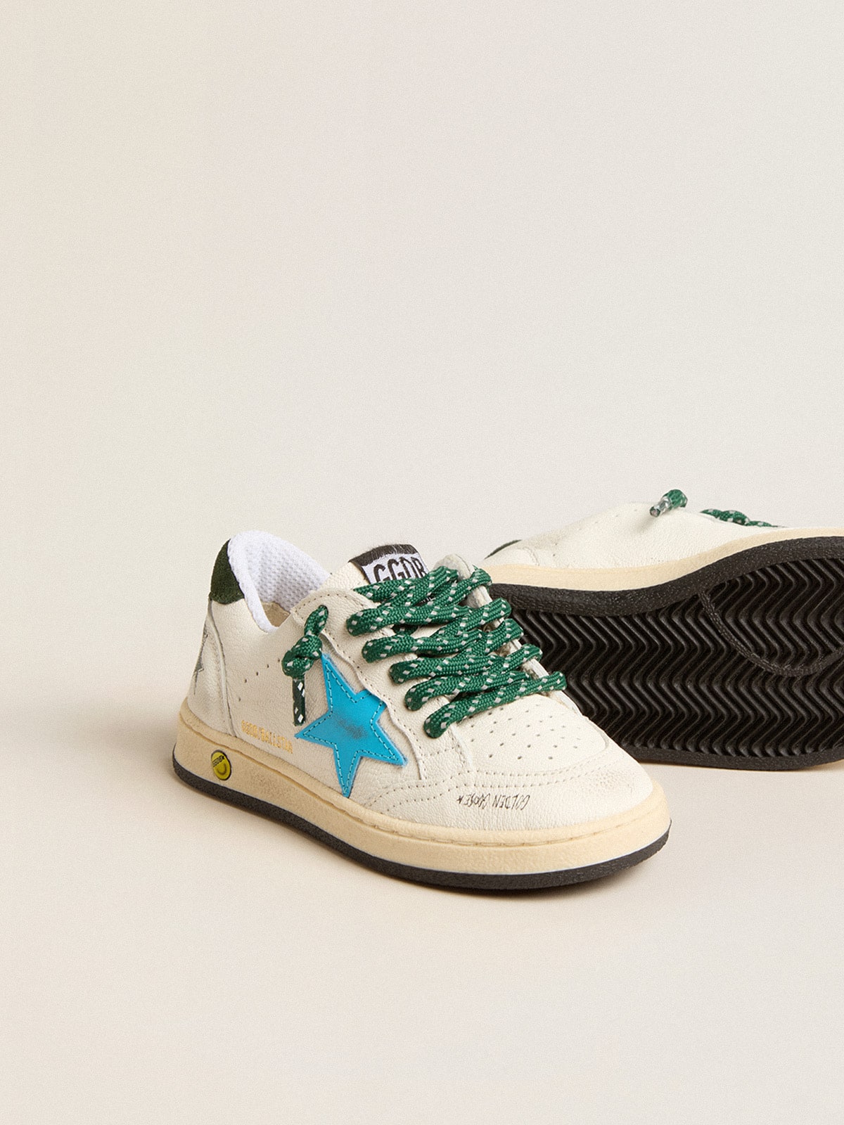 Junior Ball Star with turquoise star and green suede heel tab - Golden Goose Kids