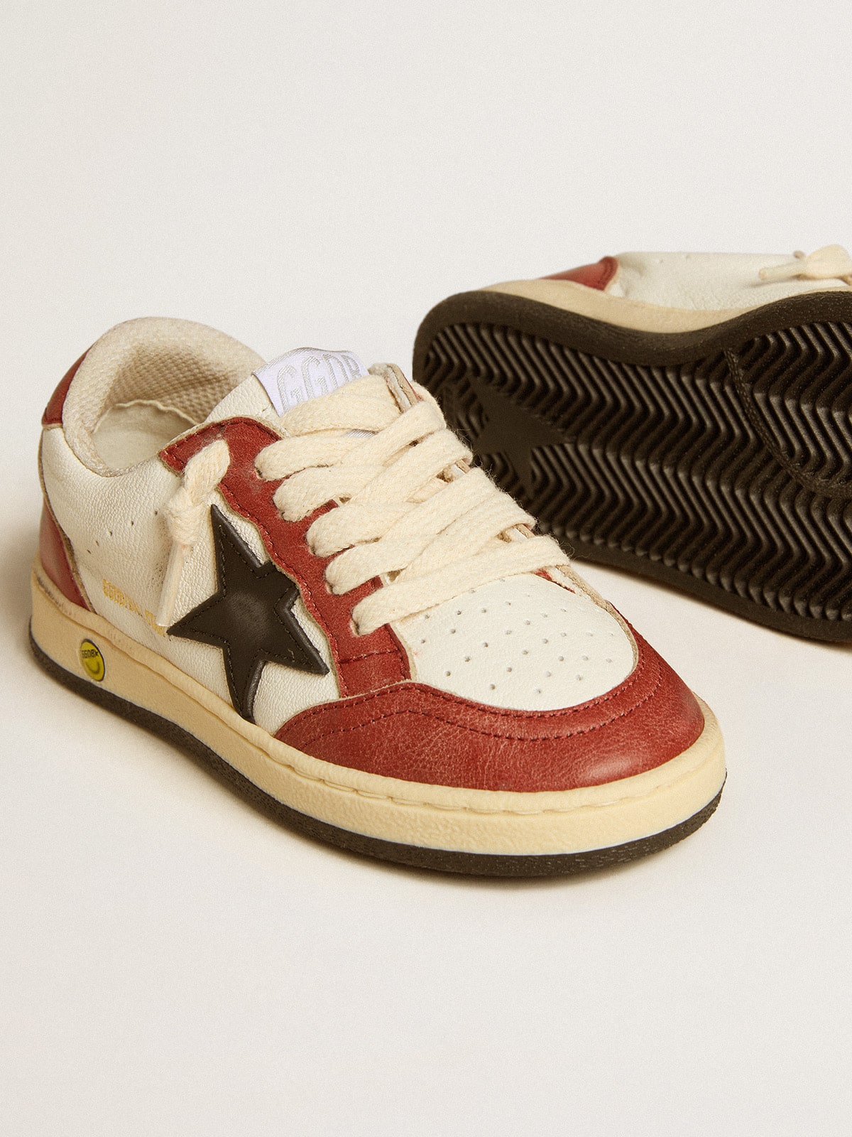 Ball Star Junior in nappa with black star and red leather inserts - Golden Goose Kids