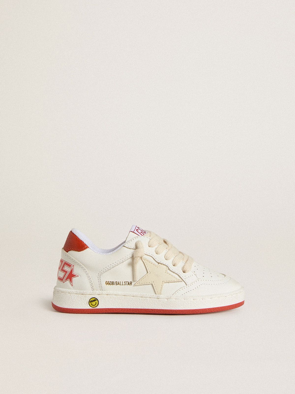 Junior Ball Star in leather with cream-colored star and red leather heel tab - Golden Goose Kids