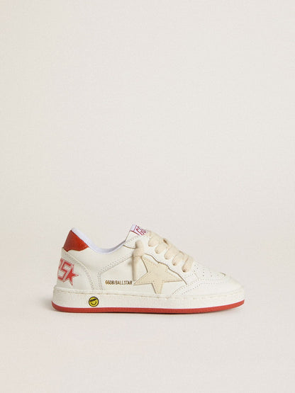 Junior Ball Star in leather with cream-colored star and red leather heel tab - Golden Goose Kids