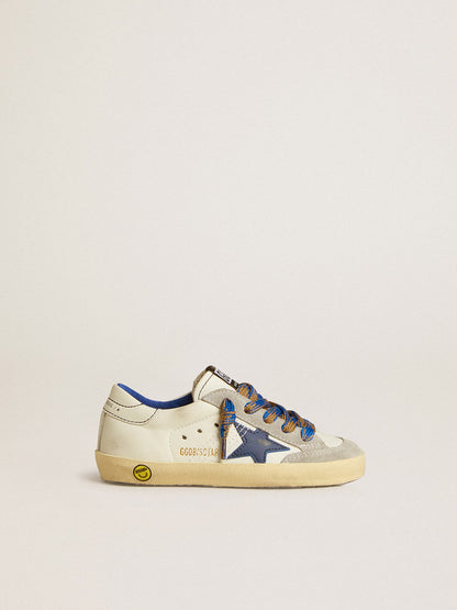 Super-Star Junior with blue leather star and ice-gray suede inserts - Golden Goose Kids
