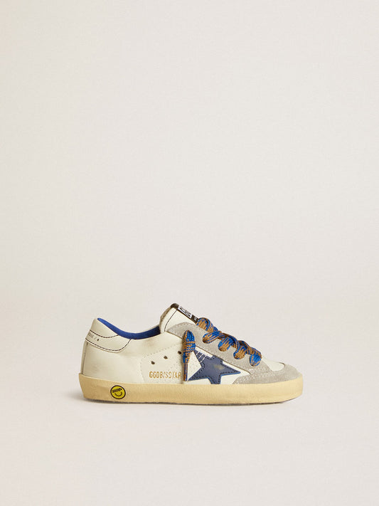 Super-Star Junior with blue leather star and ice-gray suede inserts - Golden Goose Kids