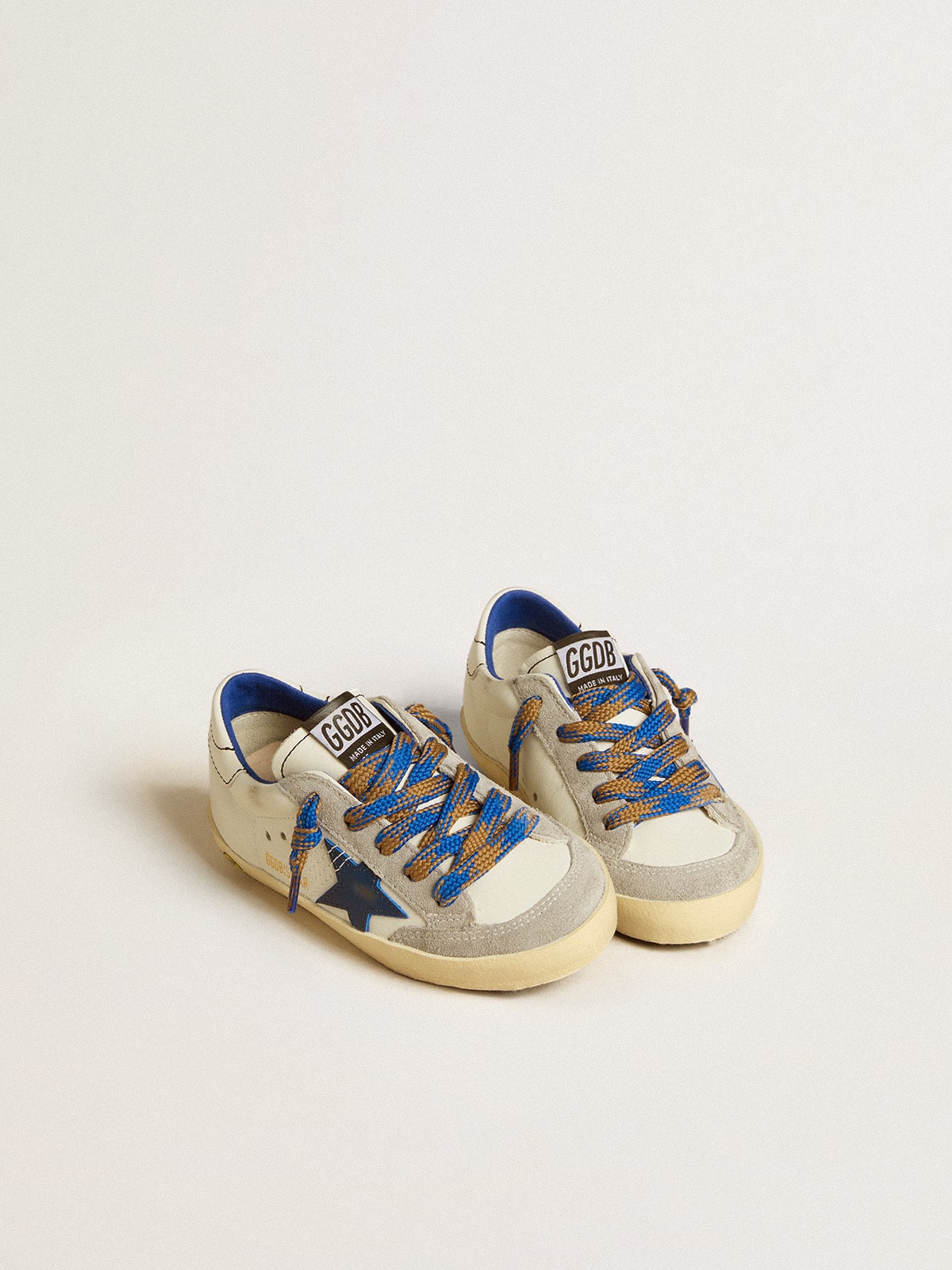 Super-Star Junior with blue leather star and ice-gray suede inserts - Golden Goose Kids