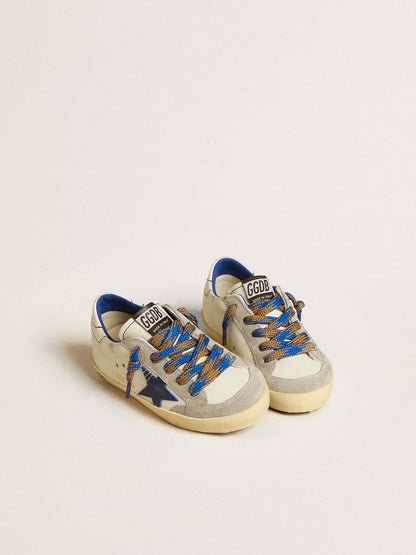 Super-Star Junior with blue leather star and ice-gray suede inserts - Golden Goose Kids