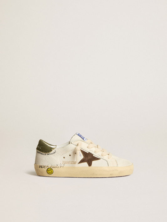 Super-Star Junior in nappa with suede star and green heel tab - Golden Goose Kids