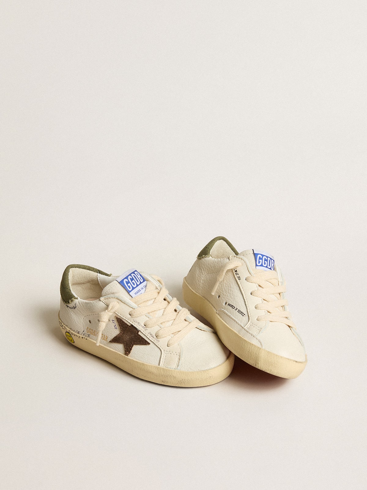 Super-Star Junior in nappa with suede star and green heel tab - Golden Goose Kids