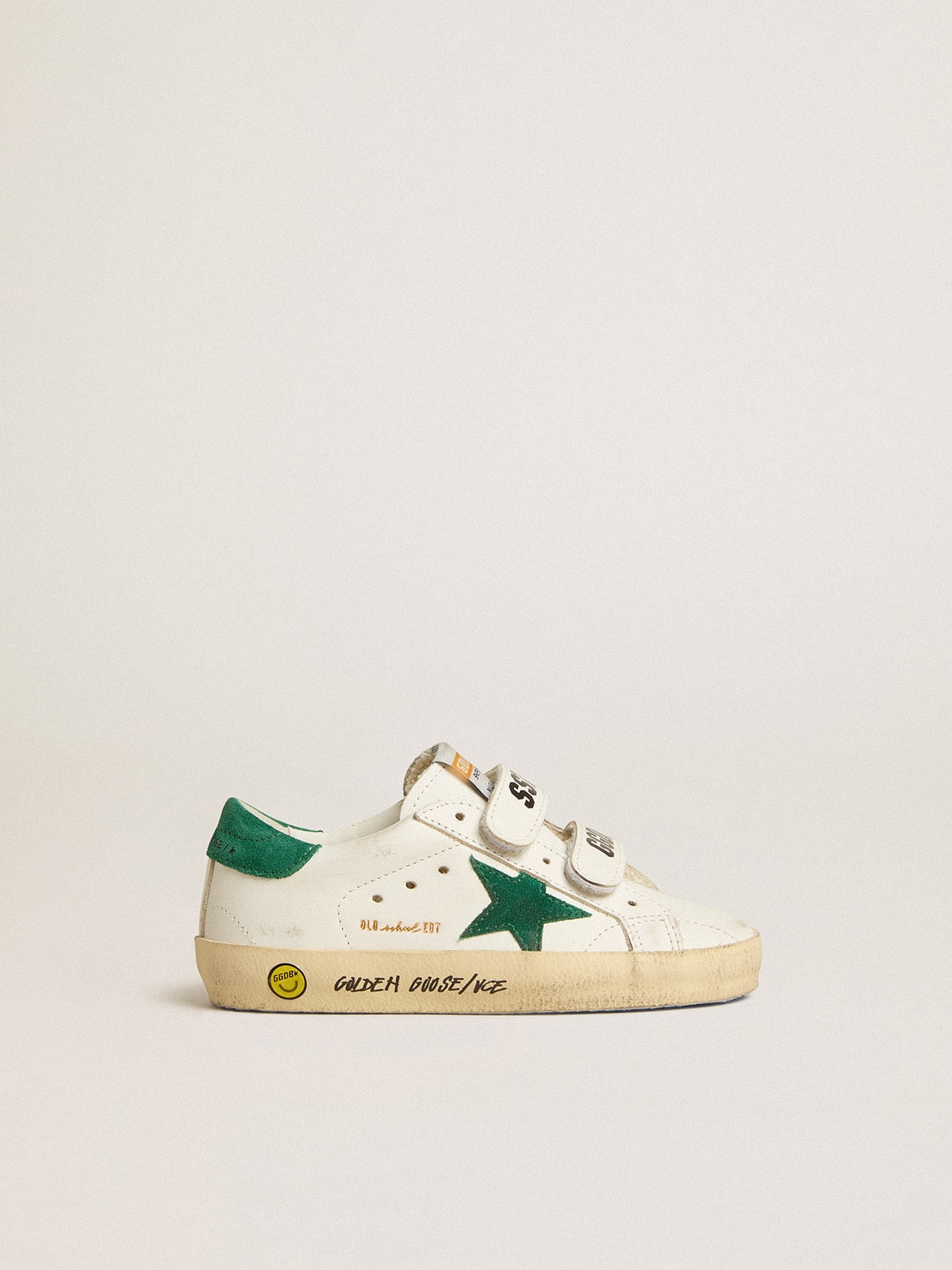 Old School Junior with green suede star and heel tab - Golden Goose Kids
