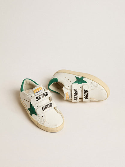 Old School Junior with green suede star and heel tab - Golden Goose Kids