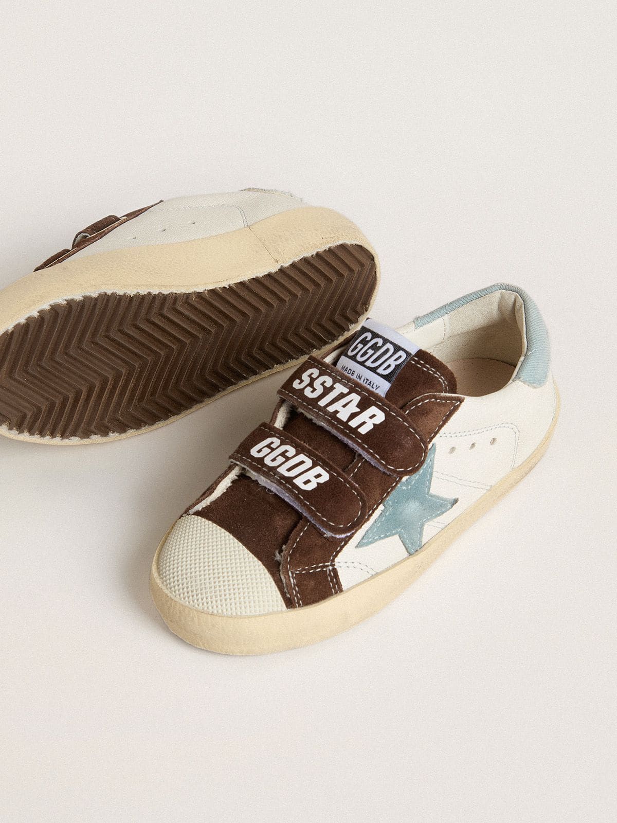Old School Young in nappa with light blue suede star and brown suede inserts - Golden Goose Kids