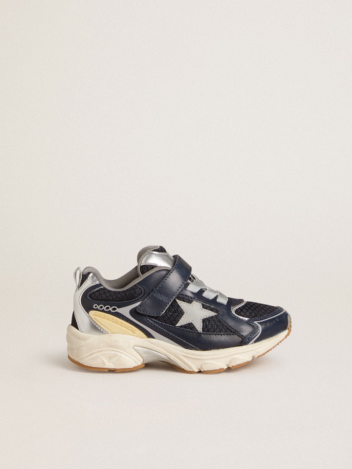 Young Lightstar in blue leather and mesh with gray leather star - Golden Goose Kids