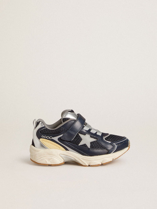 Young Lightstar in blue leather and mesh with gray leather star - Golden Goose Kids