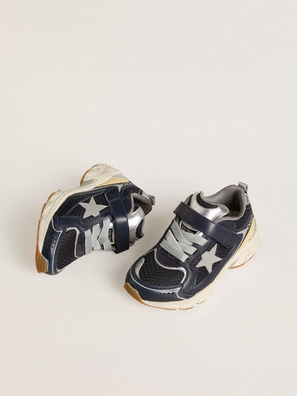 Young Lightstar in blue leather and mesh with gray leather star - Golden Goose Kids