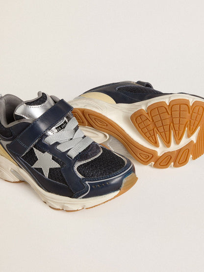 Young Lightstar in blue leather and mesh with gray leather star - Golden Goose Kids