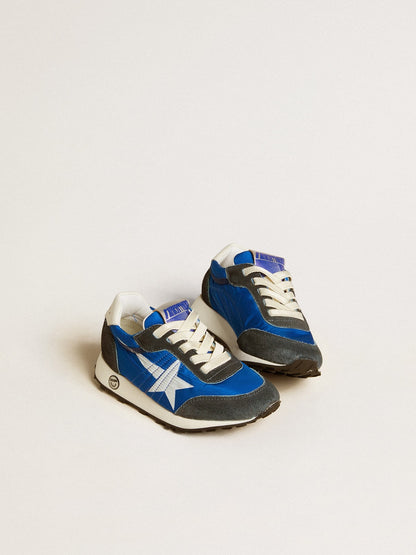 Marathon Young in blue nylon with printed star and leather heel tab - Golden Goose Kids