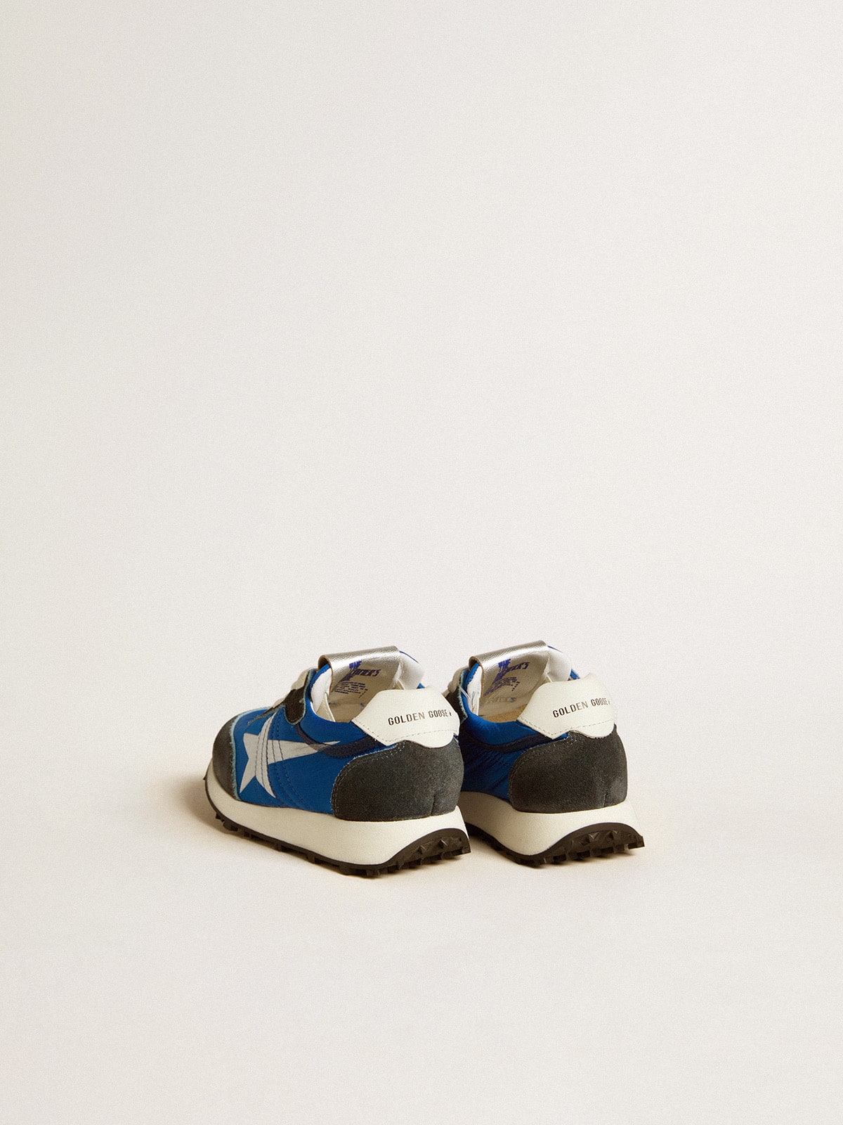 Marathon Young in blue nylon with printed star and leather heel tab - Golden Goose Kids