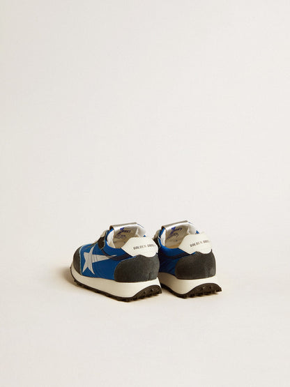 Marathon Young in blue nylon with printed star and leather heel tab - Golden Goose Kids