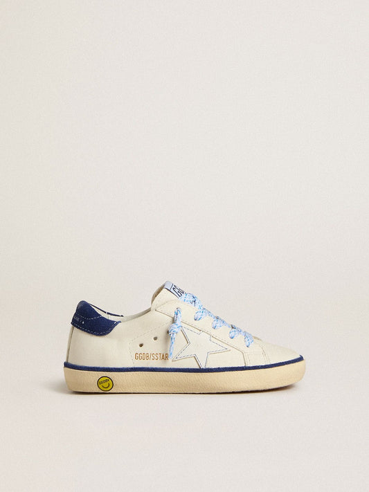 Young Super-Star in white leather with blue suede heel tab - Golden Goose Kids