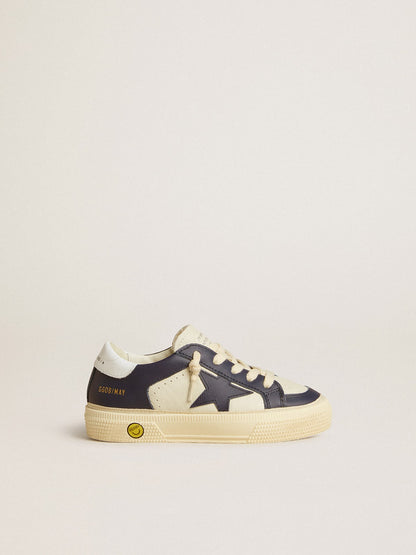 May Young in white and blue leather with leather star and heel tab - Golden Goose Kids