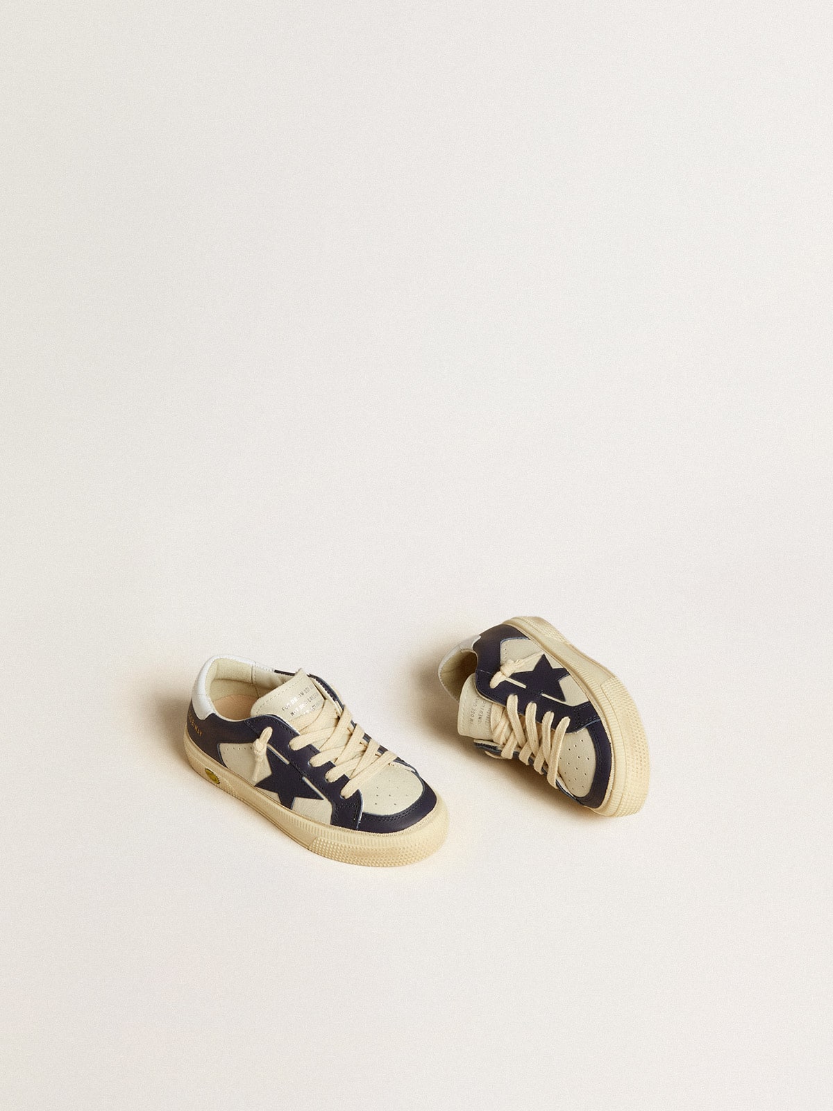 May Young in white and blue leather with leather star and heel tab - Golden Goose Kids