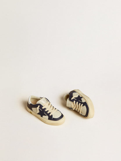 May Young in white and blue leather with leather star and heel tab - Golden Goose Kids